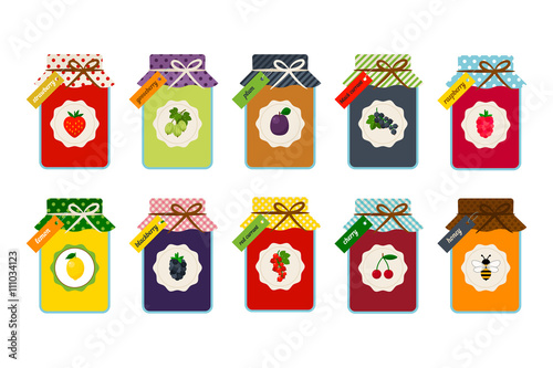 Set of different jars with jam