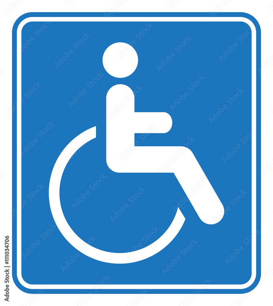 Disabled icon sign, white isolated on blue background, vector illustration. Disabled icon sign, white isolated on blue background, vector illustration.