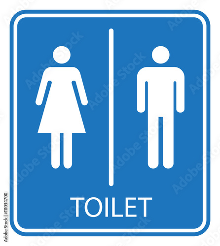 Male and female toilet sign, white isolated on blue background, vector illustration.