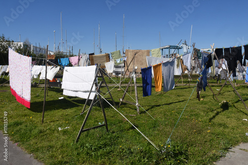 clothes hanging laundry in the sun of Porto, Portugal © curto
