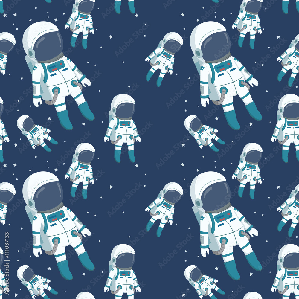 Astronaut And Star Seamless Pattern With Dark Blue Background Astronaut And Star Seamless Pattern With Dark Blue Background