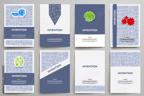 Corporate identity vector templates set with doodles invention theme