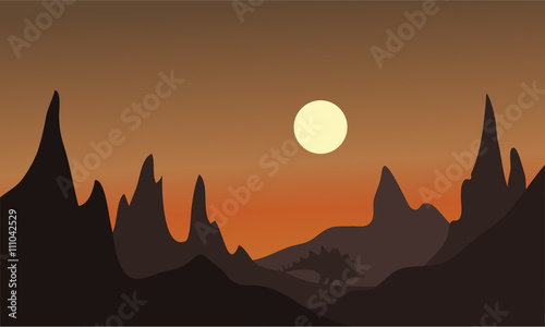 Silhouette of one ankylosaurus at afternoon