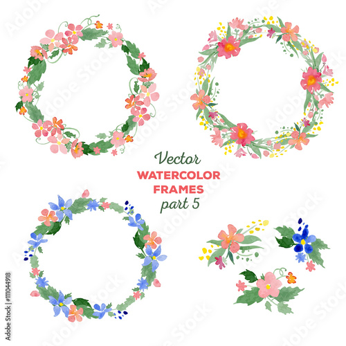 Floral watercolor wreaths, frames, bouquets