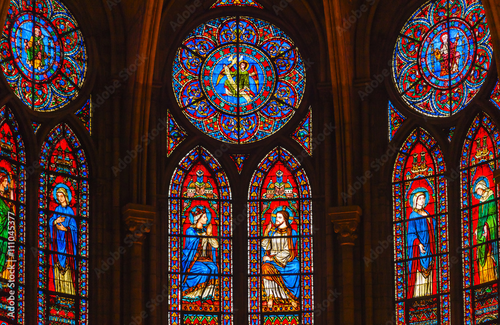 Jesus Mary Angels Paris Stained Glass Notre Dame Cathedral Paris