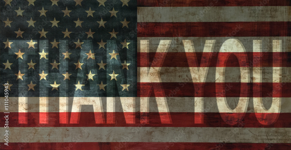 Naklejka premium thank you on vintage usa flag