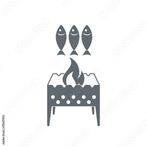 barbecue grill with fish icon on a white background