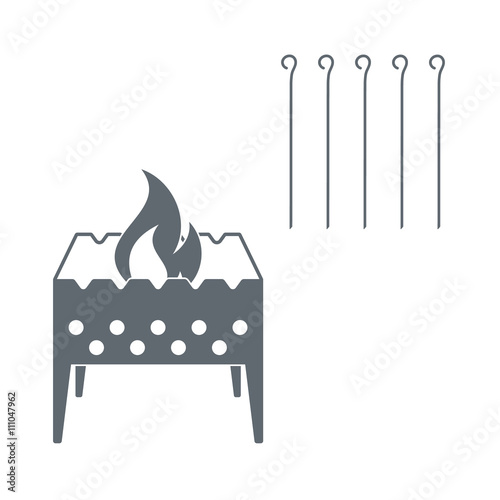 barbecue grill with skewers icon on a white background