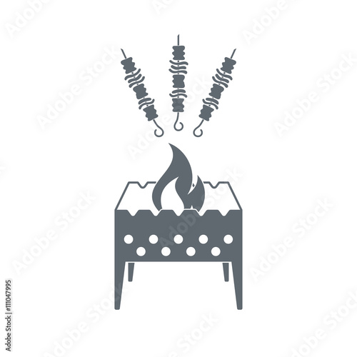 barbecue grill with shashlik  icon on a white background