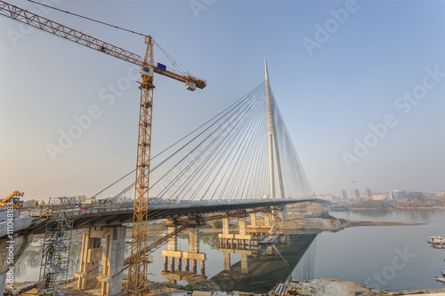 Ada Bridge on river Sava, Belgrade, Serbia