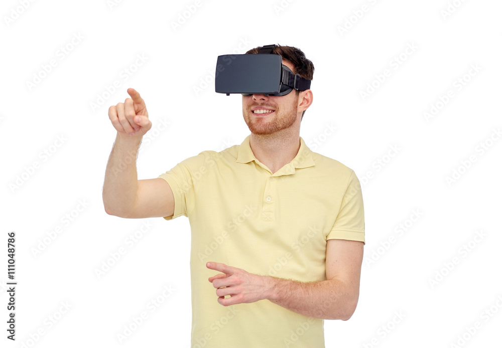 happy man in virtual reality headset or 3d glasses happy man in virtual reality headset or 3d glasses