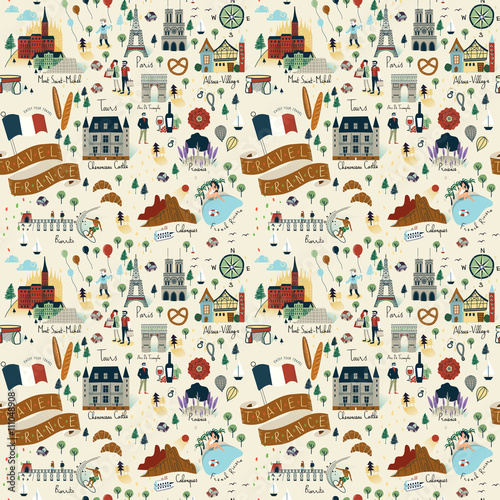Seamless pattern of travel France