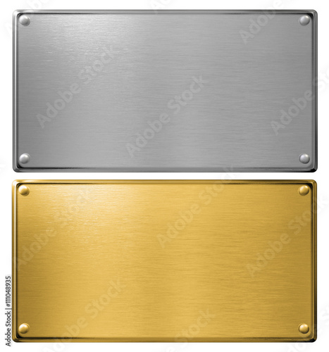silver and gold metal plates isolated 3d illustration