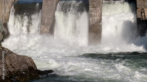 View at water on hydroelectric power plant on Altai river Chemal