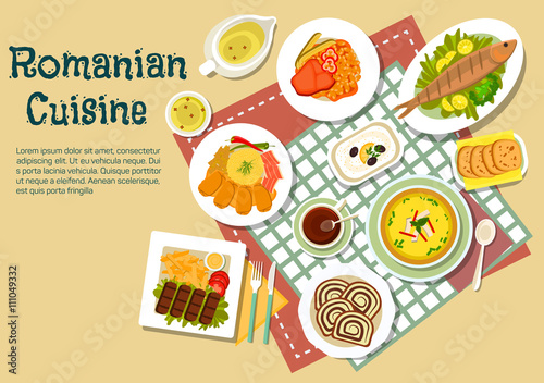 Romanian traditional festive dishes flat icon