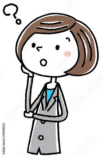 イラスト素材：ビジネス　スーツの女性　考える