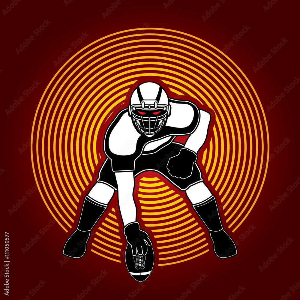 American football player posing designed on circle light background graphic vector