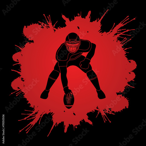 American football player posing designed on splash blood background graphic vector