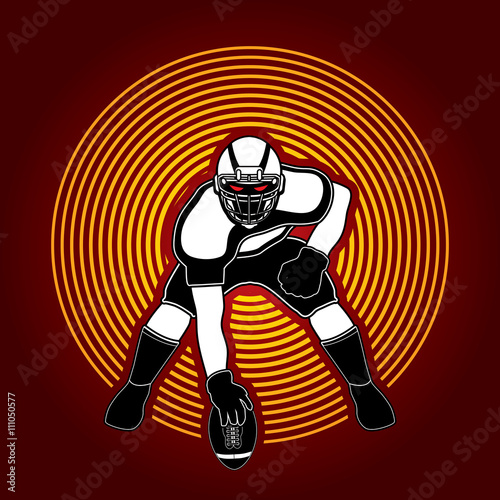 Fototapeta Naklejka Na Ścianę i Meble -  American football player posing designed on circle light background graphic vector