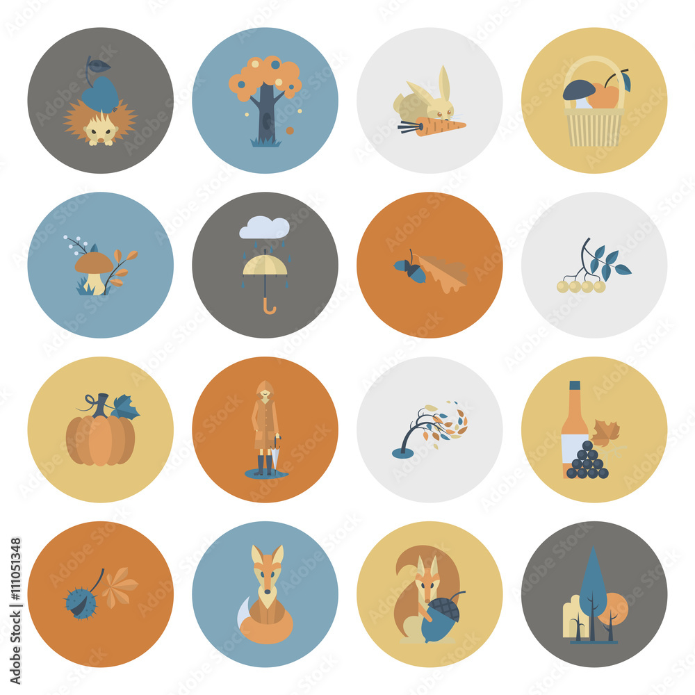 Set of Flat Autumn Icons Set of Flat Autumn Icons