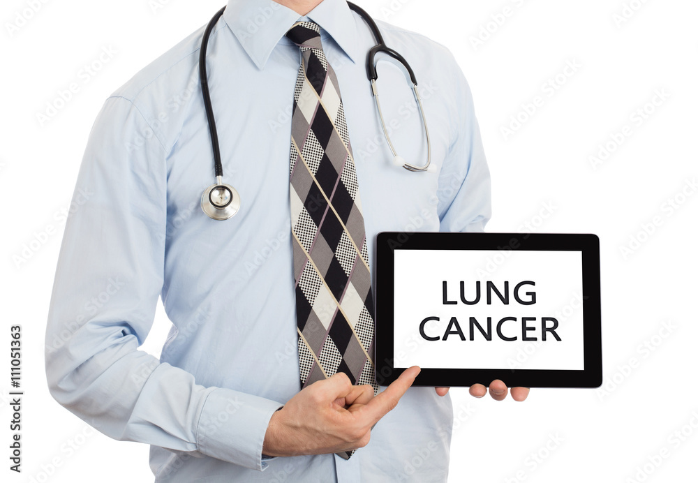 Doctor holding tablet - Lung cancer Doctor holding tablet - Lung cancer