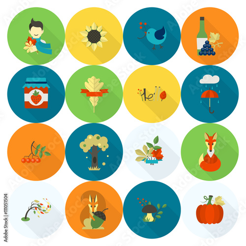 Set of Flat Autumn Icons