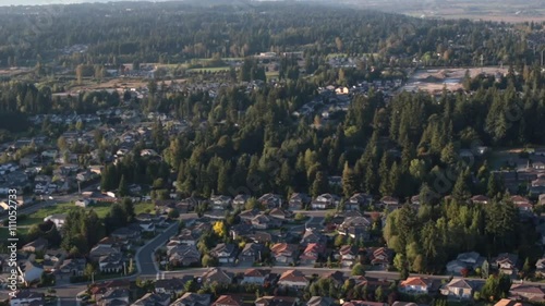 Aerial Suburban Neighborhoods and Forest North of Seattle photo
