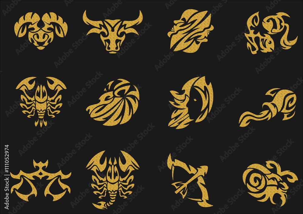 Gold zodiac signs sets Gold zodiac signs sets