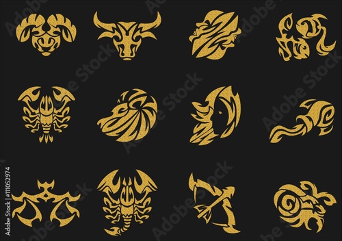 Gold zodiac signs sets