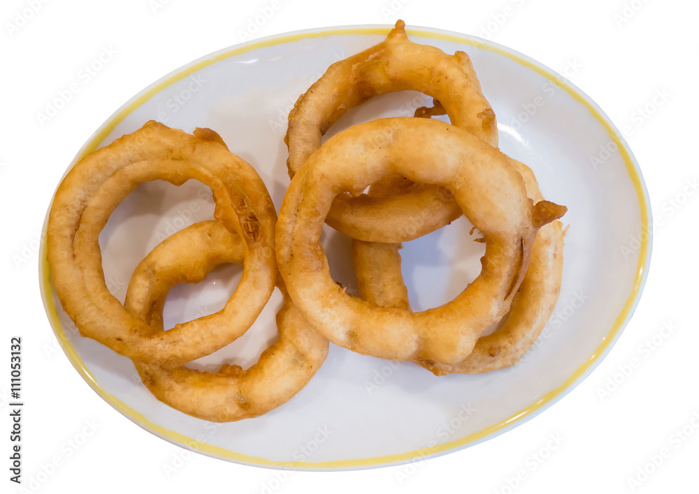 fried onion rings on white plate fried onion rings on white plate