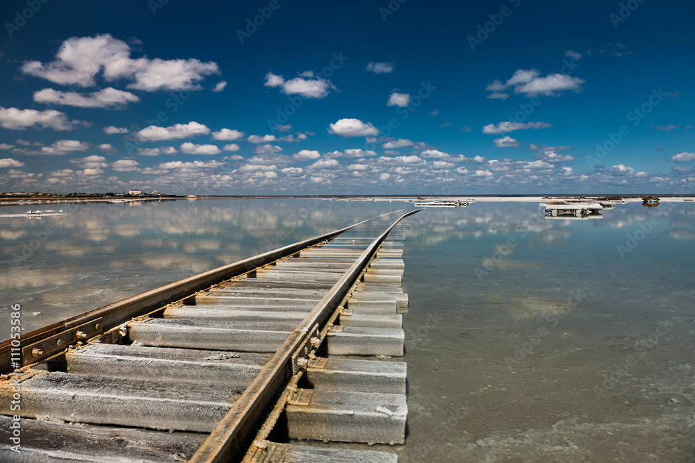 Obraz premium Railroad of salt extraction at lake Baskunchak