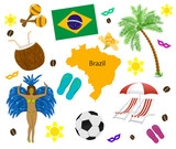 Brazil symbol, map and flag over white