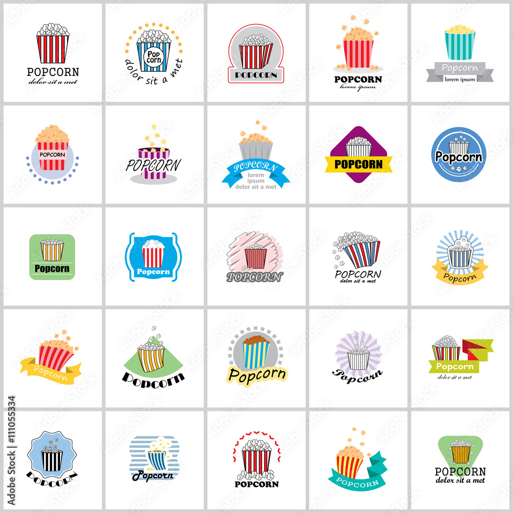 Popcorn Icons Set - Isolated On White Background - Vector Illustration, Graphic Design Popcorn Icons Set - Isolated On White Background - Vector Illustration, Graphic Design