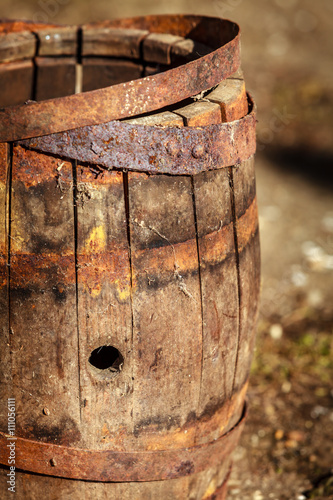 Color picture of a wooden broken barrel