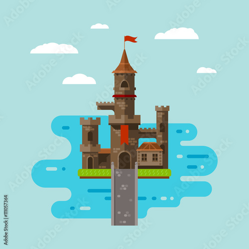 flat castle art, abstract medieval kids background