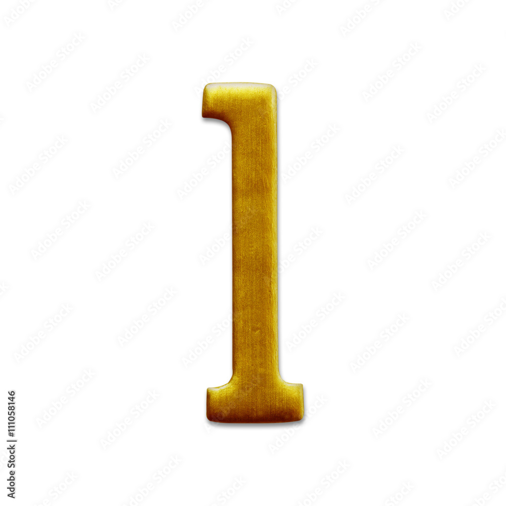 The number one golden arabic  isolated on white background.