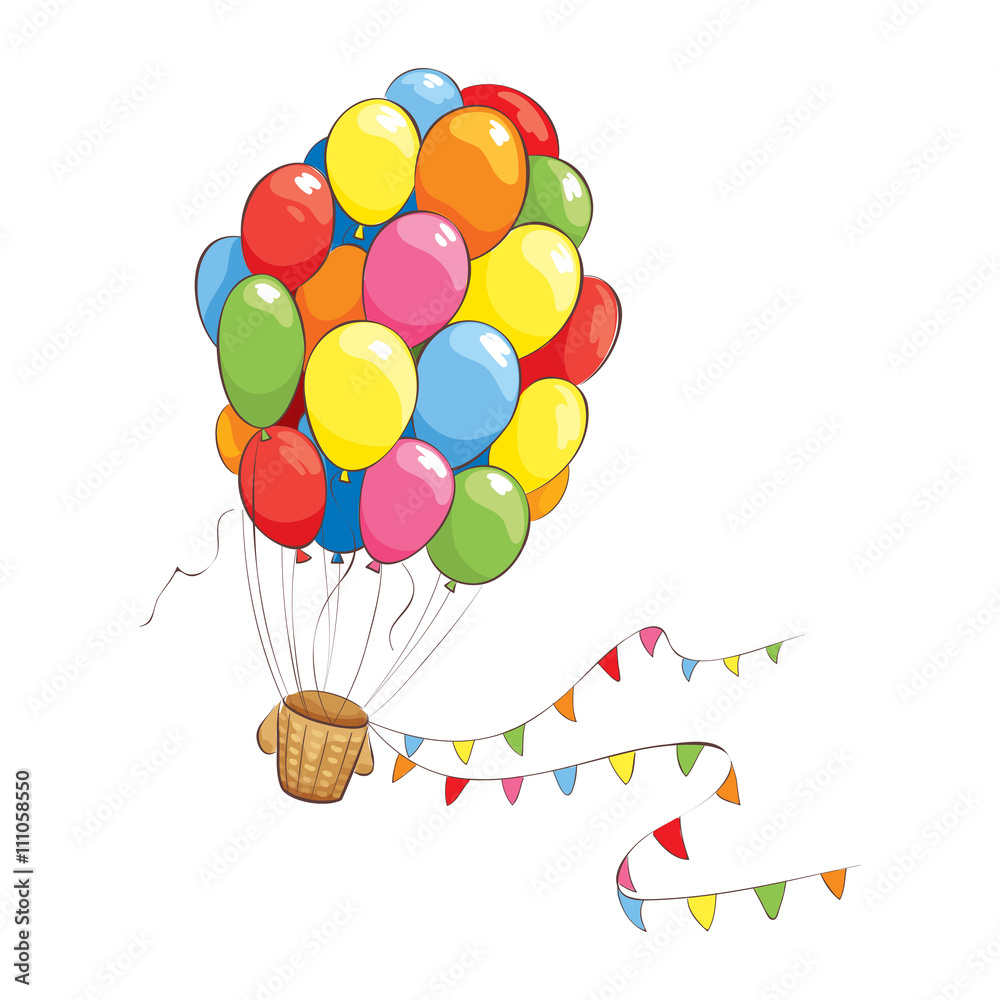 Fototapeta premium Bright flight/Hot Air Balloon of colored children's balloon. The illustration on the theme bright impressions and fantasy. 