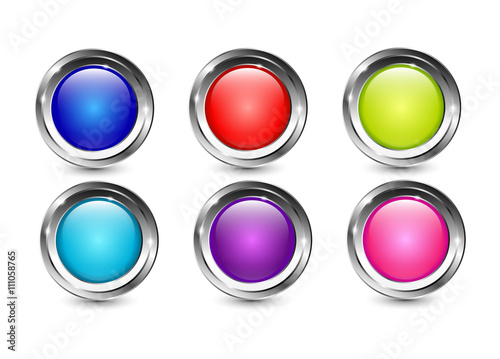 Free Download Multi color glossy buttons with metallic chrome shine frame, vector illustration - GFXLoad