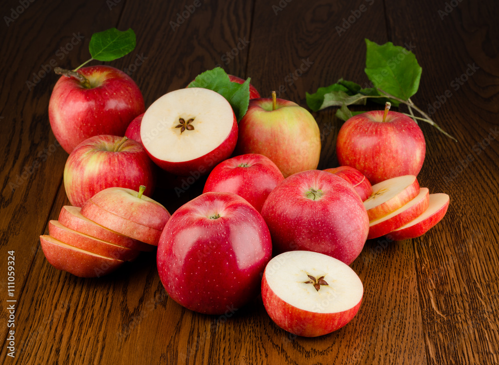 Fresh red organic apples on dark background. Fresh red organic apples on dark background.