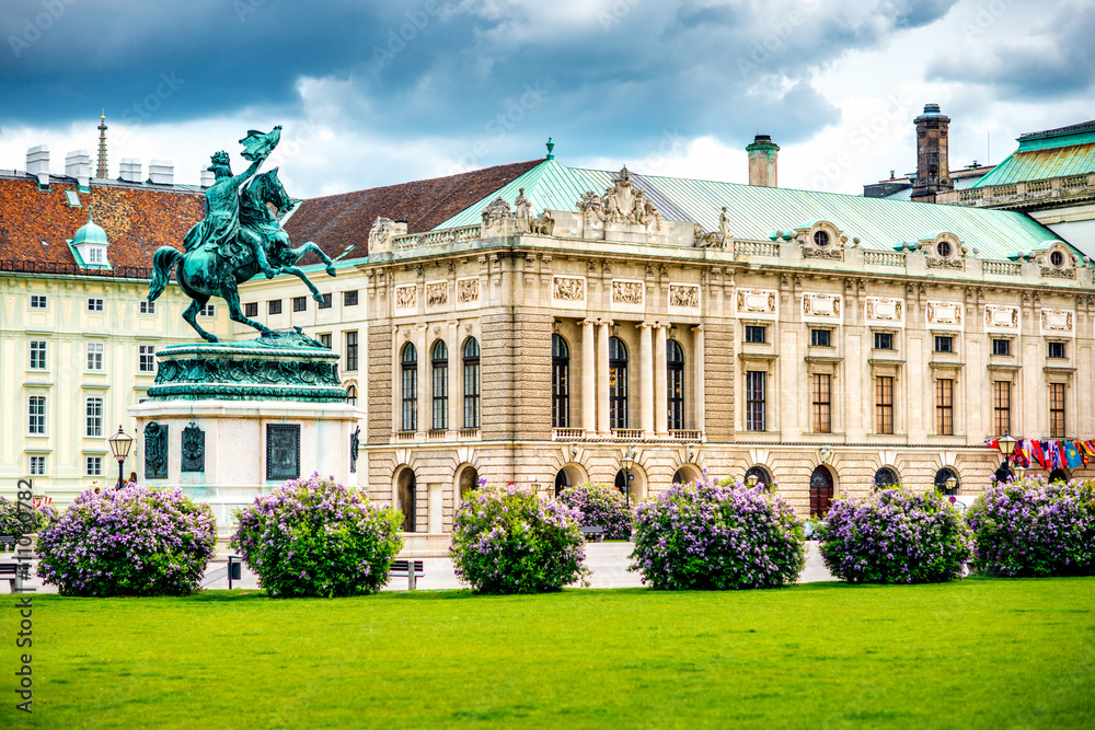 Heldenplatz with Archduke Charles monument and Hofburg palace in Vienna