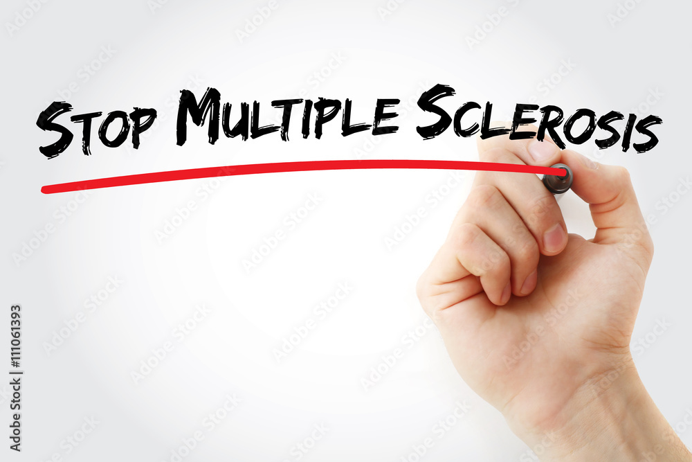 Fototapeta premium Hand writing Stop Multiple Sclerosis with marker, health concept background