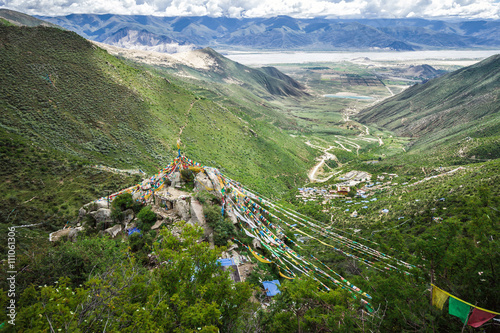 View at Yarlung Tsanpo valley from the Chimpu Retreat Caves in Tibet, China photo