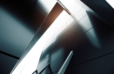 Wide angle abstract background view of steel light blue high ris