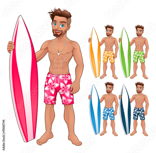 Surfer boy, in different colors