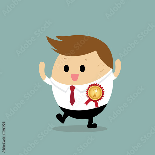 Vector of Businessman with Gold medal for 1st prize. Business concept cartoon