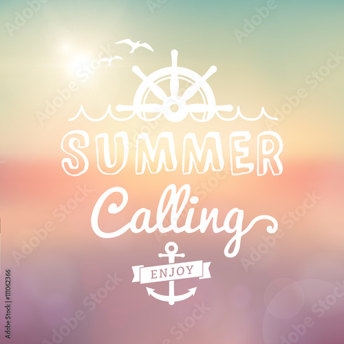 Enjoy Summer calling sunset beach vector vintage poster