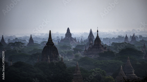 Pagoda landscape in the plain of Bagan  Myanmar  Burma 