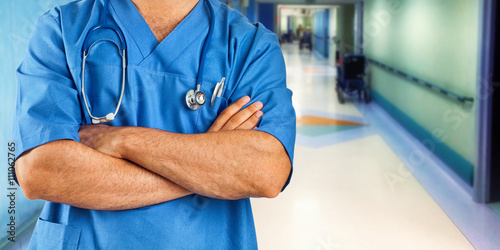 Nurse or doctor with blue jacket in the hospital ward. © Antonio Gravante