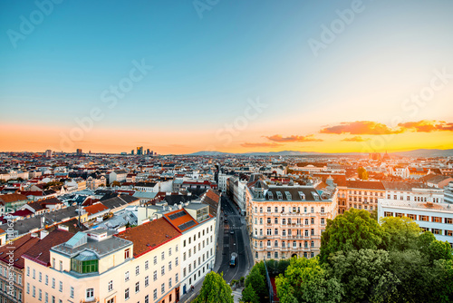 Panoramic cityscape view on Vienna city on the sunset in Austria