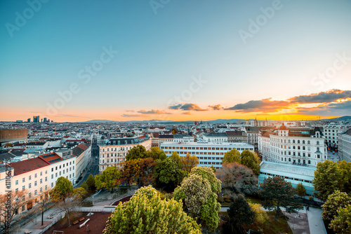 Photography Panoramic cityscape view on Vienna city on the sunset in Austria